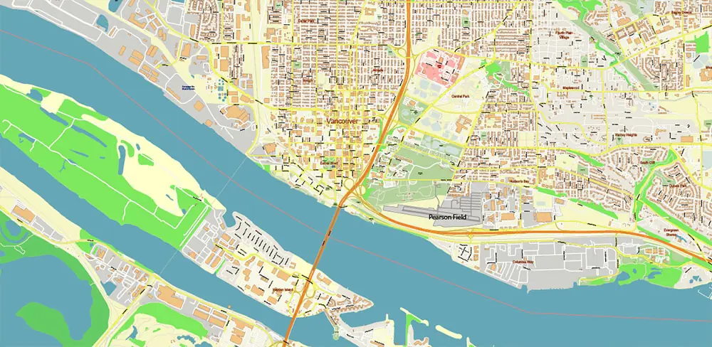 Vancouver Washington + Portland Oregon US PDF Vector Map exact high detailed editable layered Adobe PDF