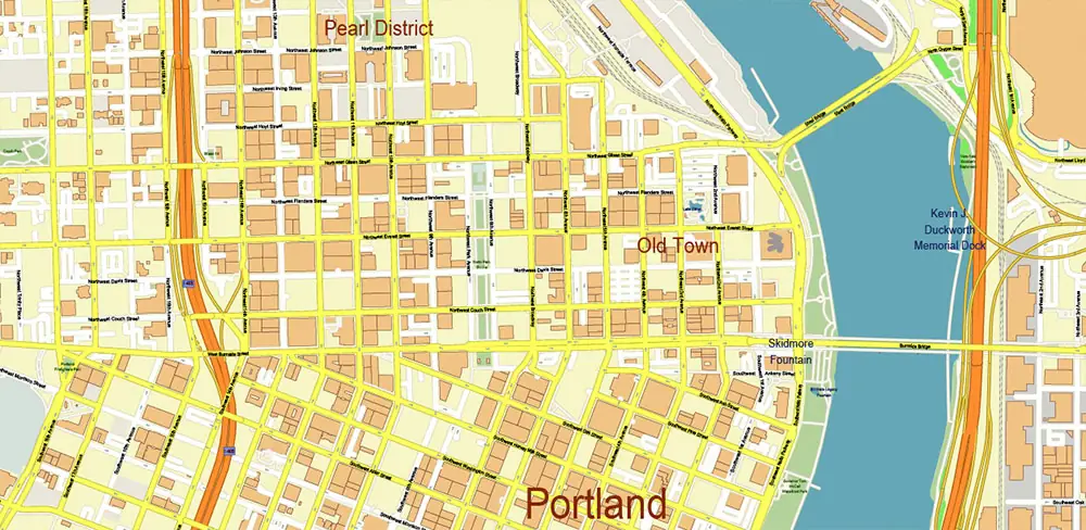 Vancouver Washington + Portland Oregon US PDF Vector Map exact high detailed editable layered Adobe PDF