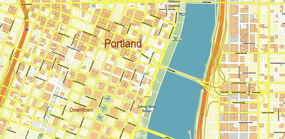 Vancouver Washington + Portland Oregon US PDF Vector Map exact high detailed editable layered Adobe PDF