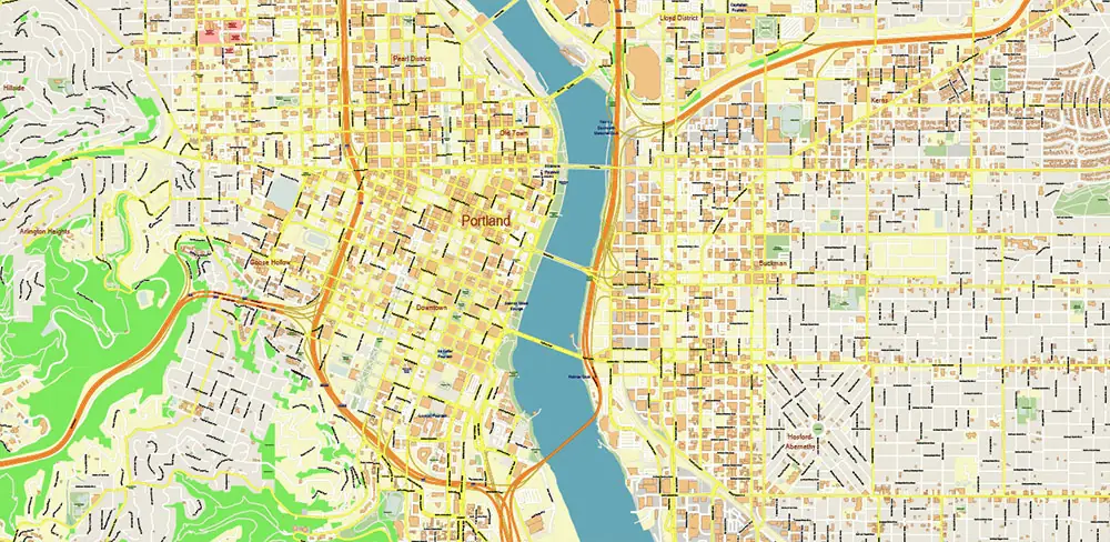 Vancouver Washington + Portland Oregon US PDF Vector Map exact high detailed editable layered Adobe PDF