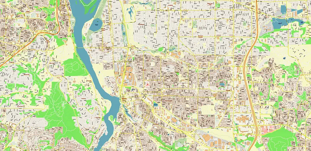 Vancouver Washington + Portland Oregon US PDF Vector Map exact high detailed editable layered Adobe PDF