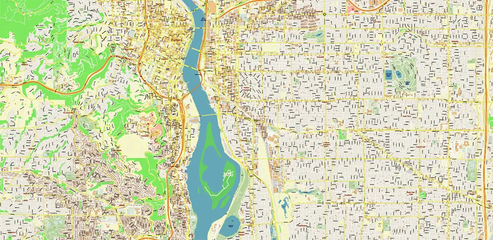 Vancouver Washington + Portland Oregon US PDF Vector Map exact high detailed editable layered Adobe PDF