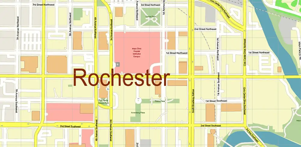 Rochester Minnesota US PDF Vector Map exact high detailed editable layered Adobe PDF