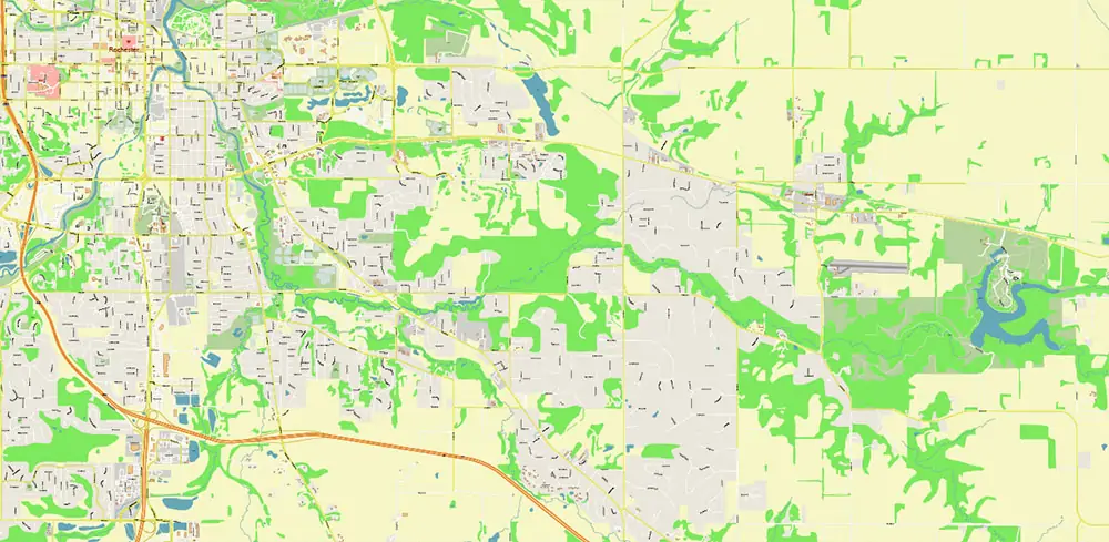 Rochester Minnesota US PDF Vector Map exact high detailed editable layered Adobe PDF
