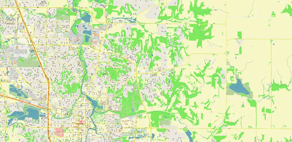 Rochester Minnesota US PDF Vector Map exact high detailed editable layered Adobe PDF
