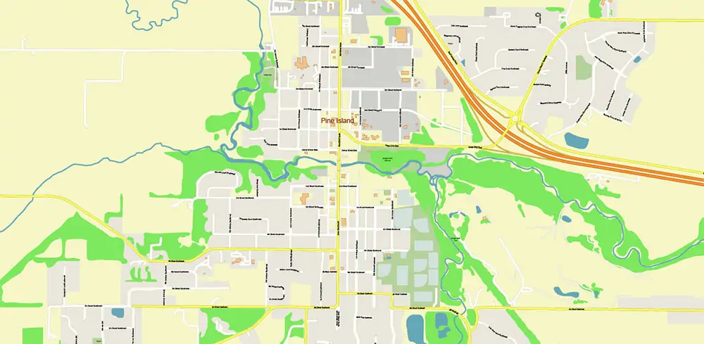 Rochester Minnesota US PDF Vector Map exact high detailed editable layered Adobe PDF