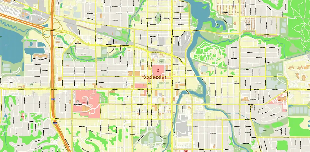 Rochester Minnesota US PDF Vector Map exact high detailed editable layered Adobe PDF