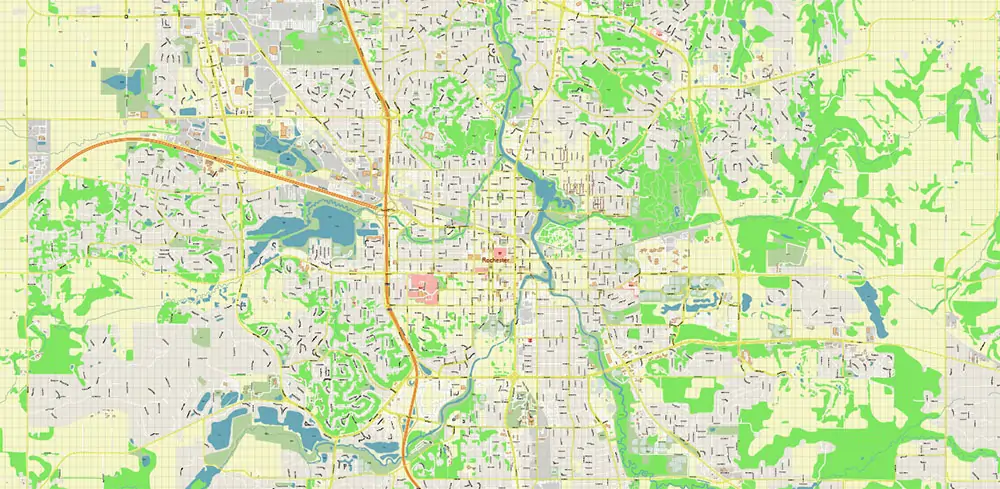 Rochester Minnesota US PDF Vector Map exact high detailed editable layered Adobe PDF