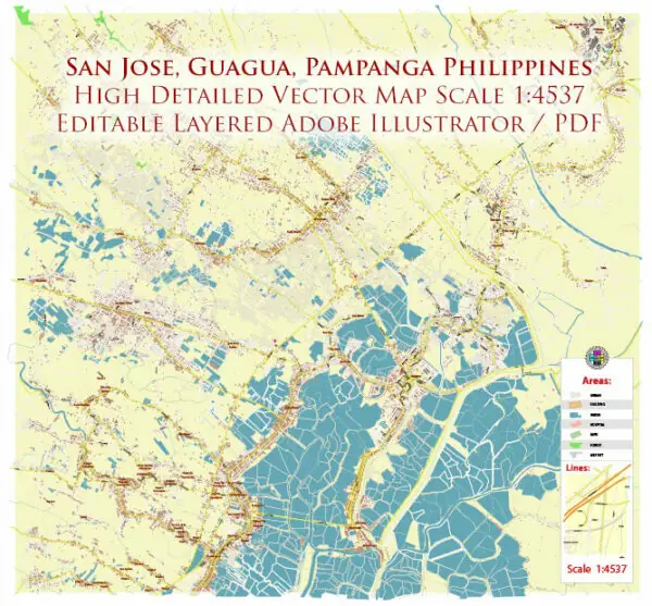 San Jose, Guagua, Pampanga Philippines Vector Map high detailed editable layered Adobe Illustrator