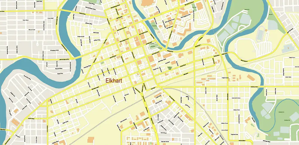 South Bend Indiana US PDF Vector Map exact high detailed editable layered Adobe PDF
