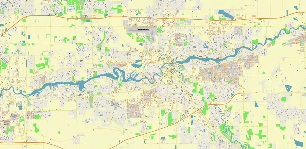 South Bend Indiana US PDF Vector Map exact high detailed editable layered Adobe PDF