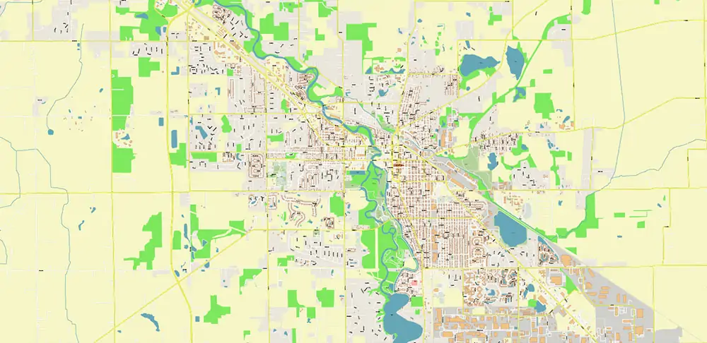 South Bend Indiana US PDF Vector Map exact high detailed editable layered Adobe PDF