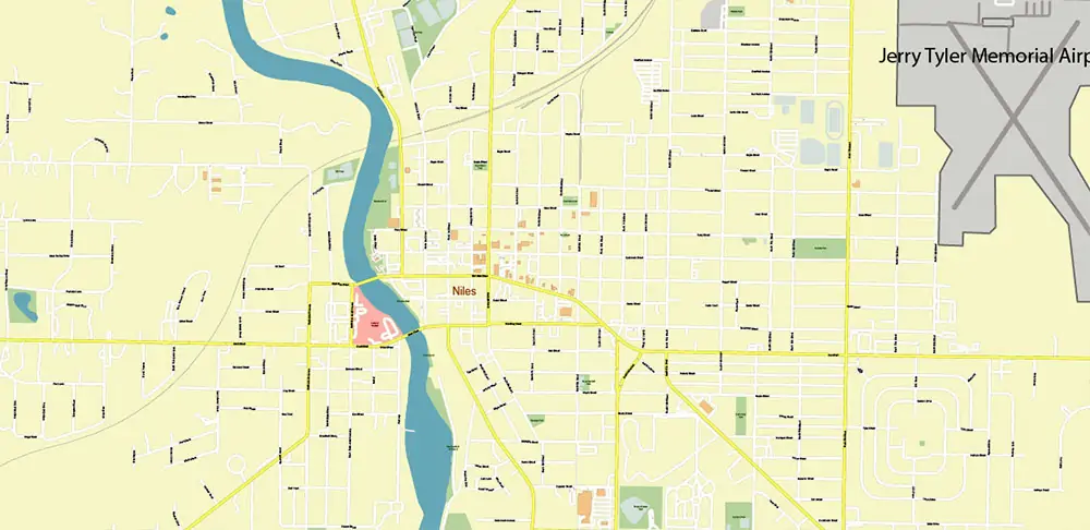 South Bend Indiana US PDF Vector Map exact high detailed editable layered Adobe PDF