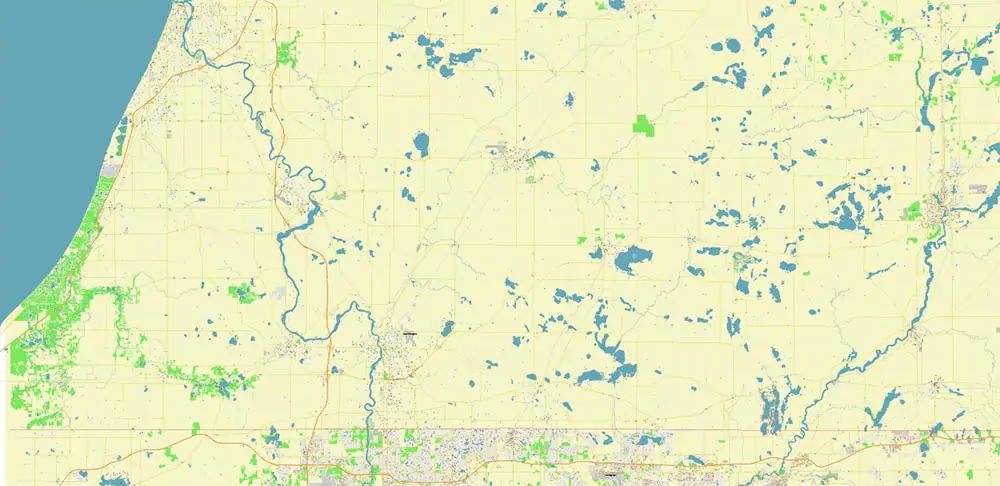 South Bend Indiana US PDF Vector Map exact high detailed editable layered Adobe PDF