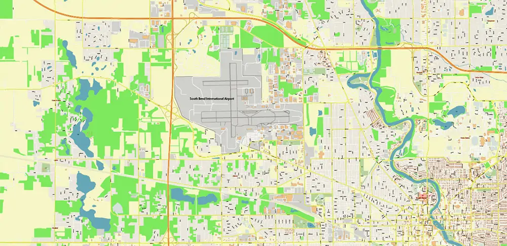 South Bend Indiana US PDF Vector Map exact high detailed editable layered Adobe PDF