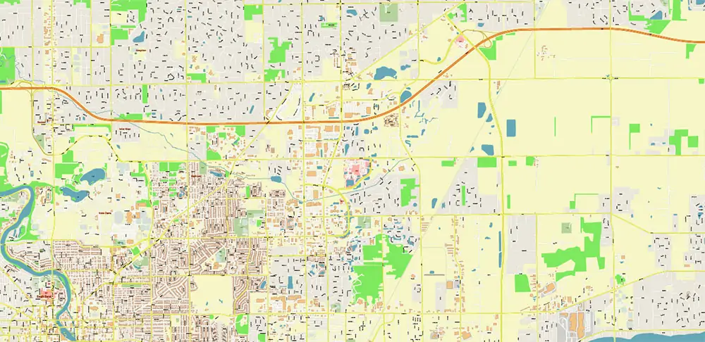 South Bend Indiana US PDF Vector Map exact high detailed editable layered Adobe PDF