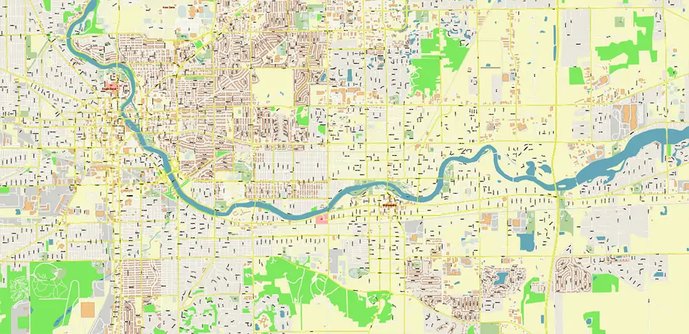 South Bend Indiana US PDF Vector Map exact high detailed editable layered Adobe PDF