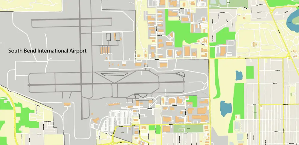 South Bend Indiana US PDF Vector Map exact high detailed editable layered Adobe PDF