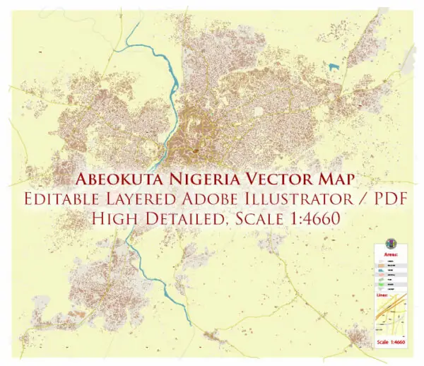 Abeokuta Nigeria Vector Map high detailed editable layered Adobe Illustrator