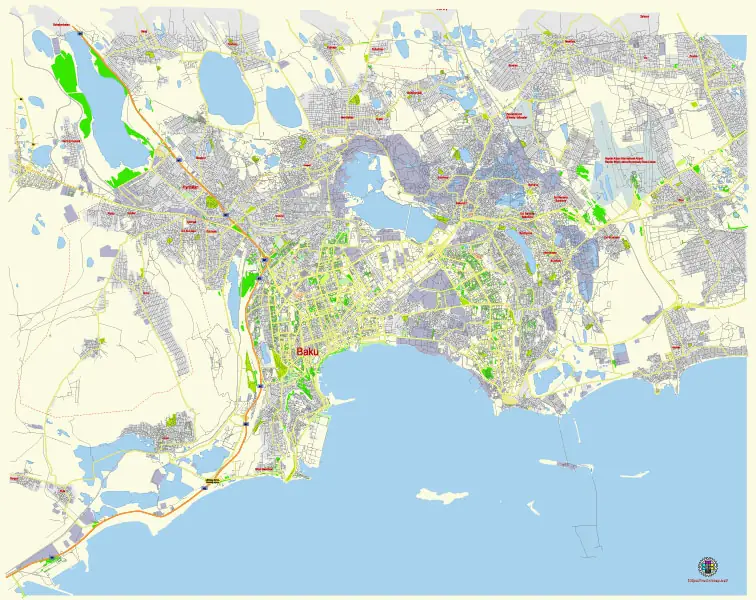 Baku Azerbaijan editable vector map svg free