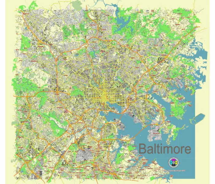 Baltimore Maryland US editable vector map svg free