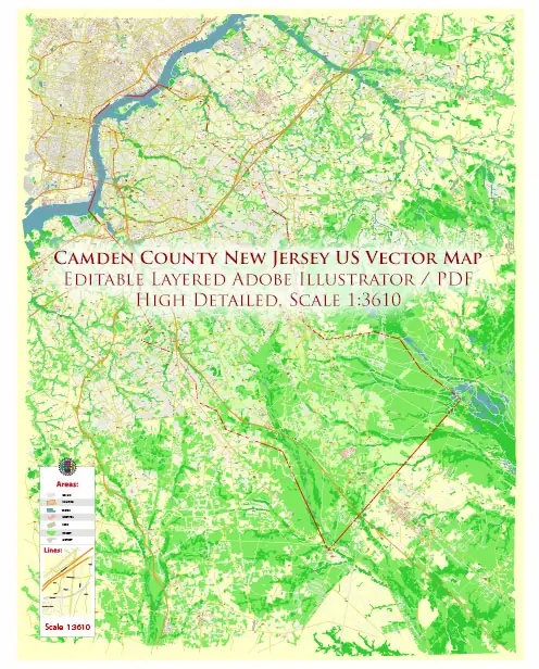 Camden County New Jersey US Vector Map high detailed editable layered Adobe Illustrator