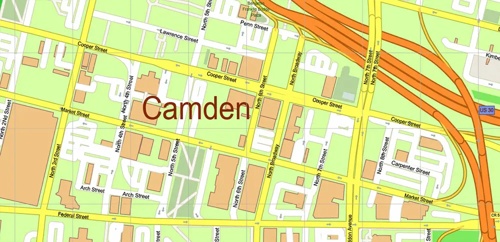 Camden County New Jersey US PDF Vector Map high detailed editable layered Adobe PDF