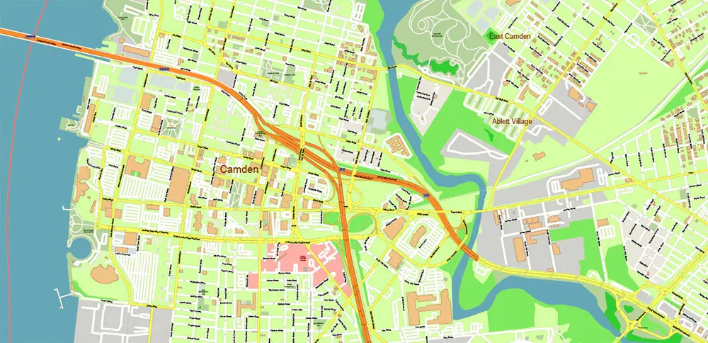 Camden County New Jersey US PDF Vector Map high detailed editable layered Adobe PDF