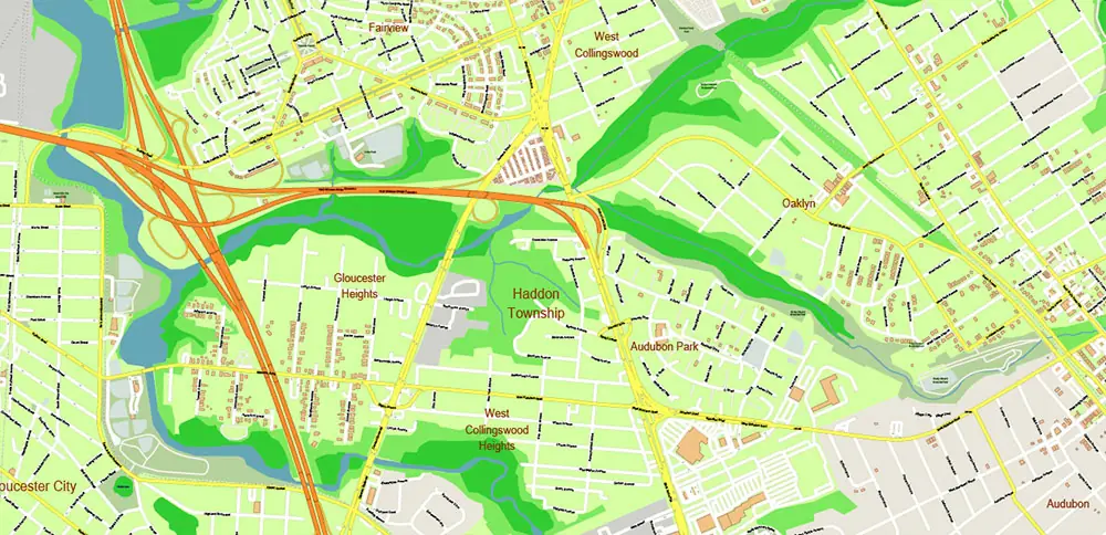 Camden County New Jersey US PDF Vector Map high detailed editable layered Adobe PDF