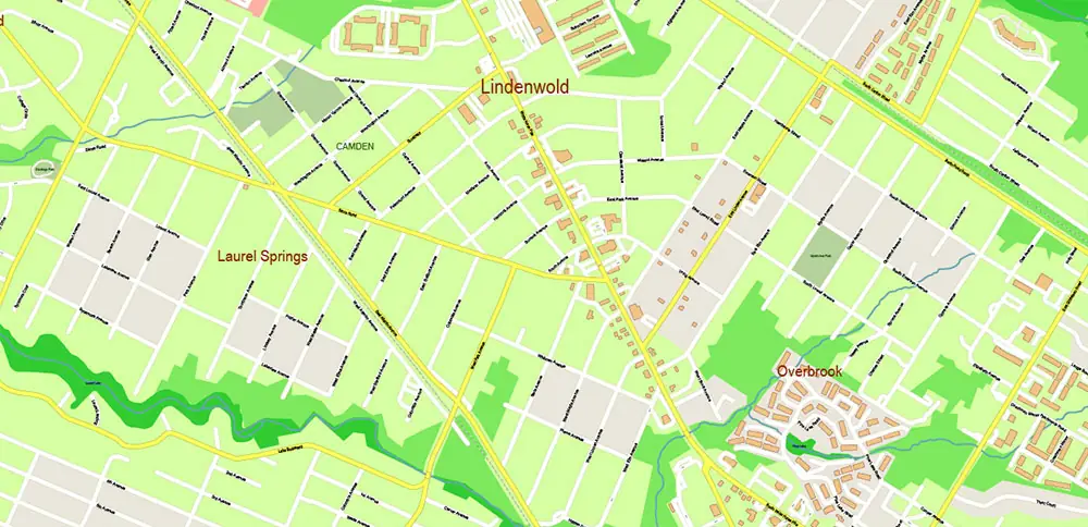 Camden County New Jersey US PDF Vector Map high detailed editable layered Adobe PDF