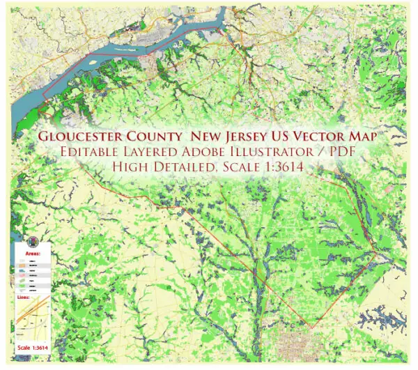 Gloucester County New Jersey US Vector Map high detailed editable layered Adobe Illustrator