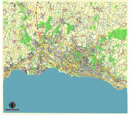 Lausanne Switzerland editable vector map svg free
