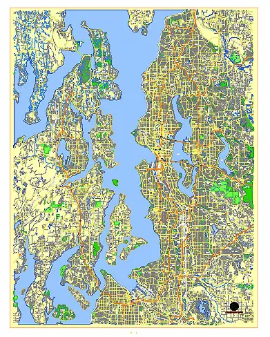 Seattle and Bellevue Washington US editable vector map svg free