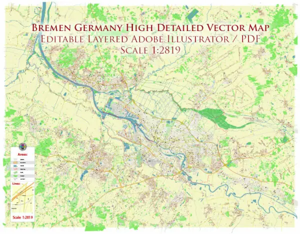 Bremen Germany Vector Map High Detailed editable layered Adobe Illustrator