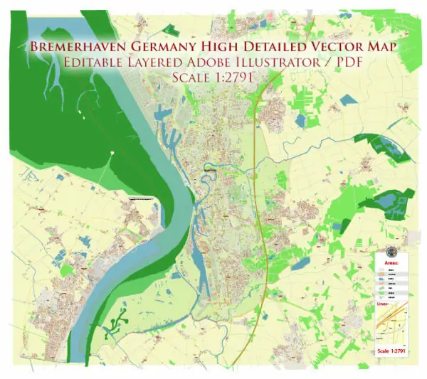 Bremerhaven Germany Vector Map High Detailed editable layered Adobe Illustrator
