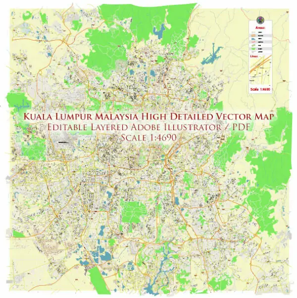 Kuala Lumpur Malaysia Vector Map High Detailed editable layered Adobe Illustrator