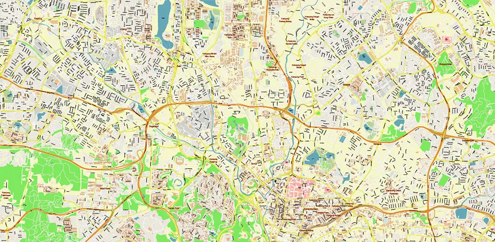 Kuala Lumpur Malaysia Vector Map High Detailed editable layered Adobe Illustrator
