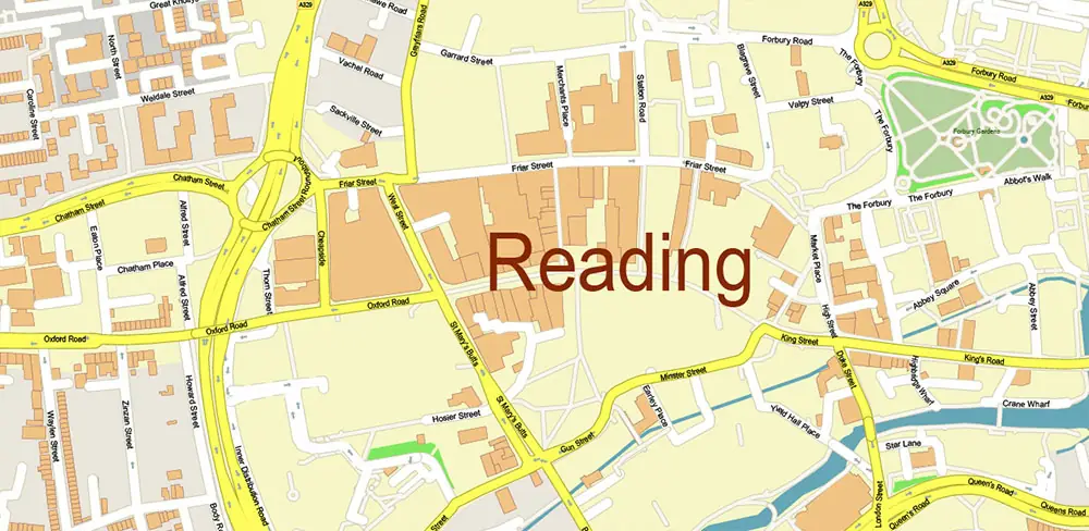Reading - Wokingham UK Vector Map High Detailed editable layered Adobe Illustrator