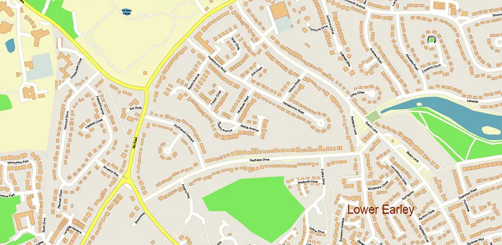 Reading - Wokingham UK Vector Map High Detailed editable layered Adobe Illustrator