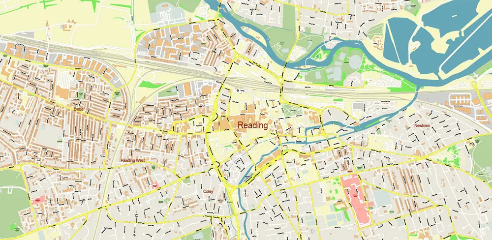 Reading - Wokingham UK Vector Map High Detailed editable layered Adobe Illustrator