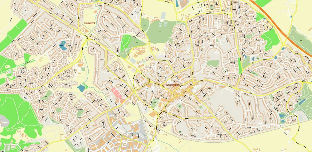 Reading - Wokingham UK Vector Map High Detailed editable layered Adobe Illustrator