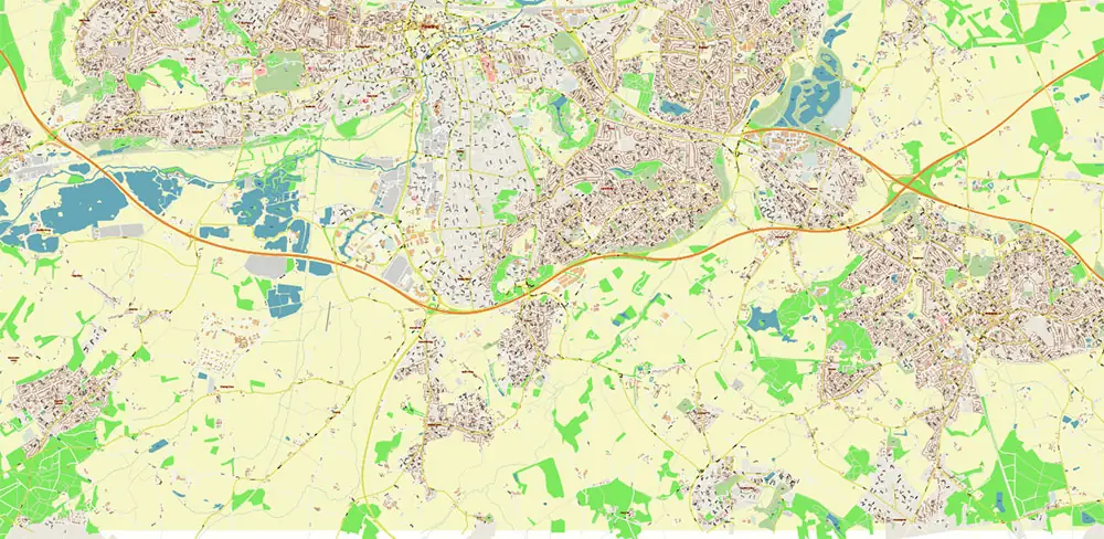 Reading - Wokingham UK Vector Map High Detailed editable layered Adobe Illustrator