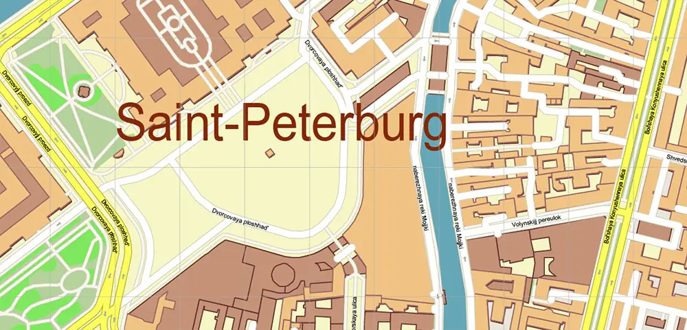 Saint Petersburg Russia PDF Vector Map (ENG) High Detailed editable layered Adobe PDF