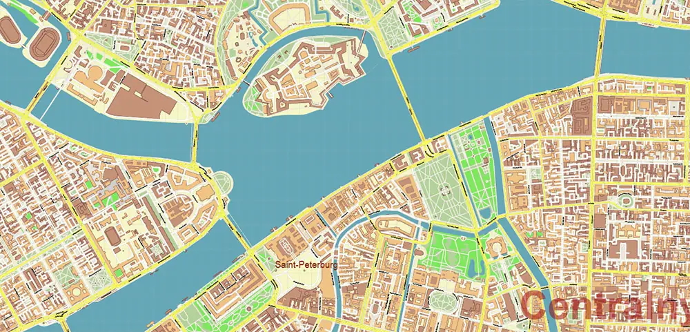 Saint Petersburg Russia PDF Vector Map (ENG) High Detailed editable layered Adobe PDF