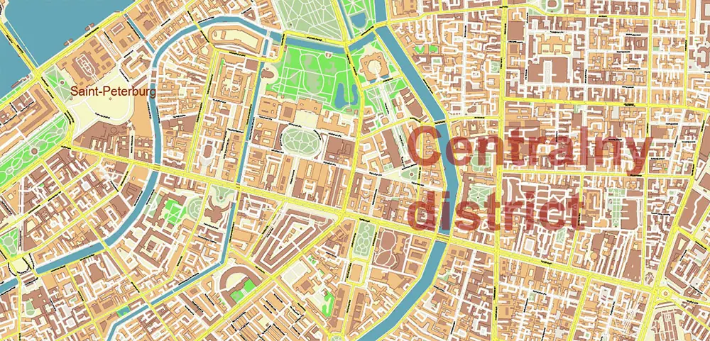 Saint Petersburg Russia PDF Vector Map (ENG) High Detailed editable layered Adobe PDF