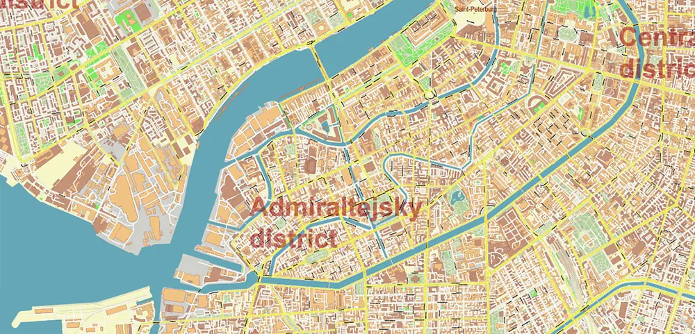 Saint Petersburg Russia PDF Vector Map (ENG) High Detailed editable layered Adobe PDF