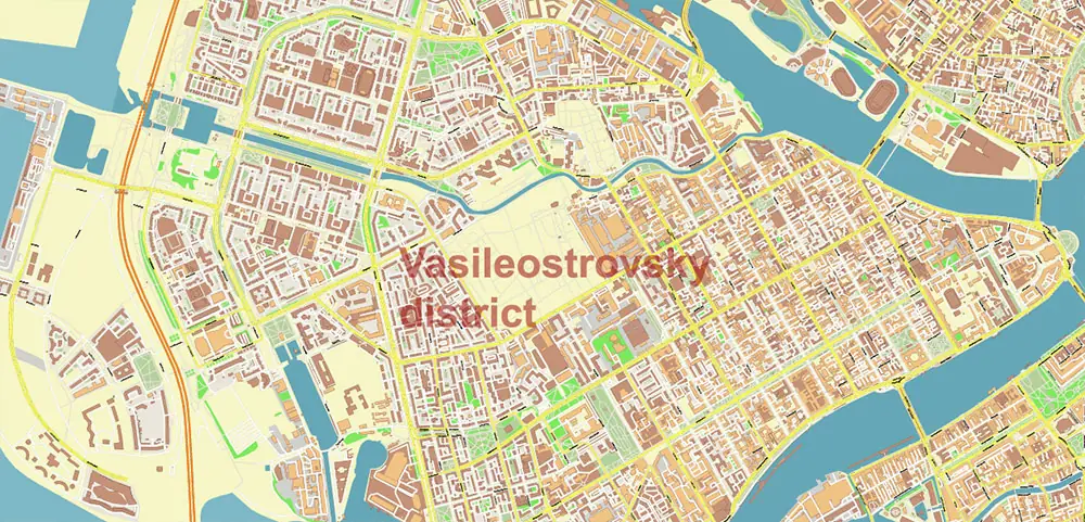 Saint Petersburg Russia PDF Vector Map (ENG) High Detailed editable layered Adobe PDF