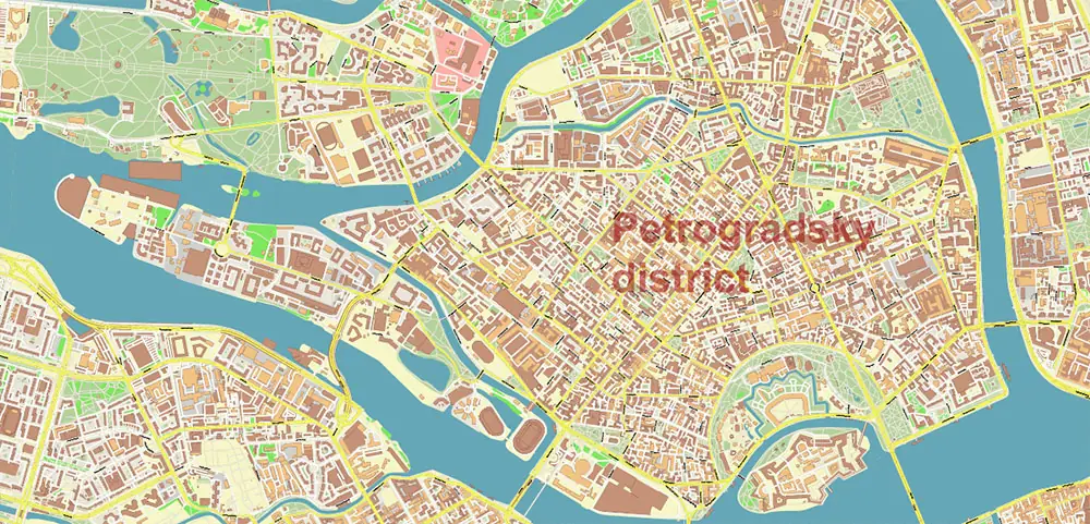 Saint Petersburg Russia PDF Vector Map (ENG) High Detailed editable layered Adobe PDF