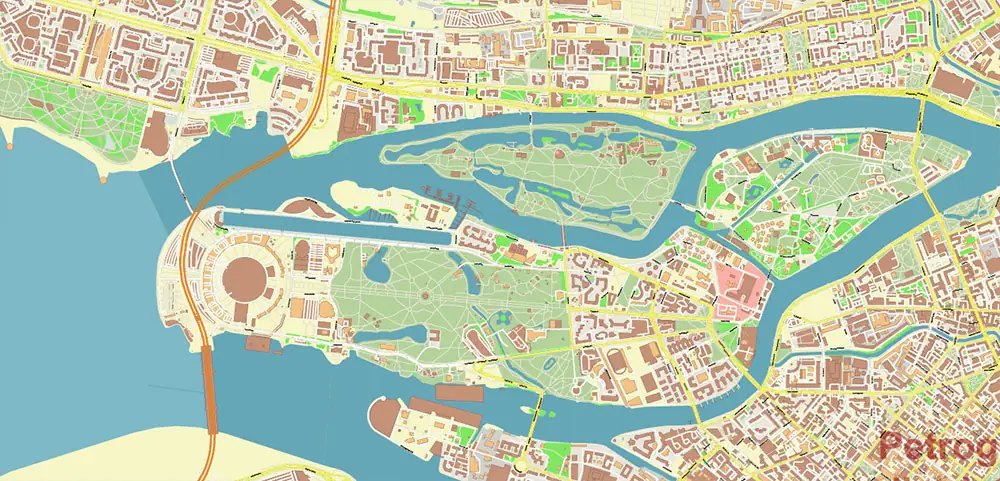 Saint Petersburg Russia PDF Vector Map (ENG) High Detailed editable layered Adobe PDF