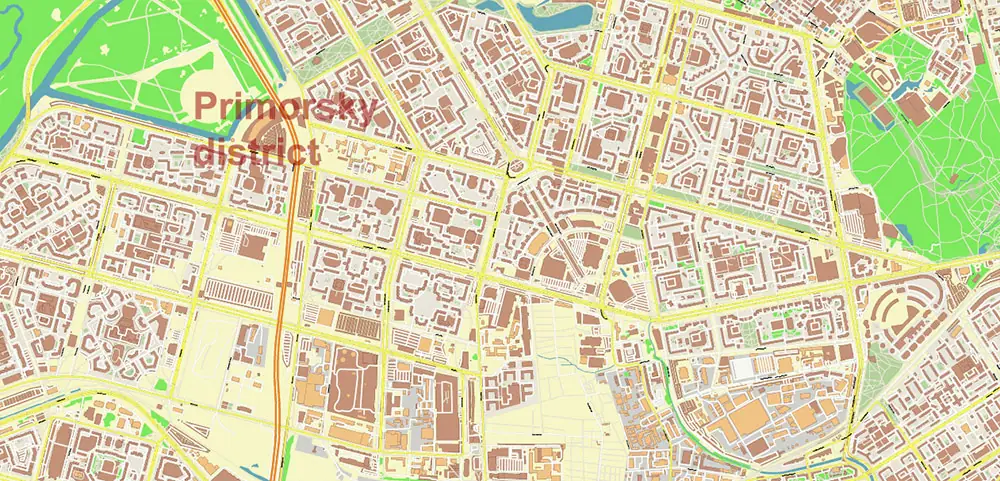 Saint Petersburg Russia PDF Vector Map (ENG) High Detailed editable layered Adobe PDF